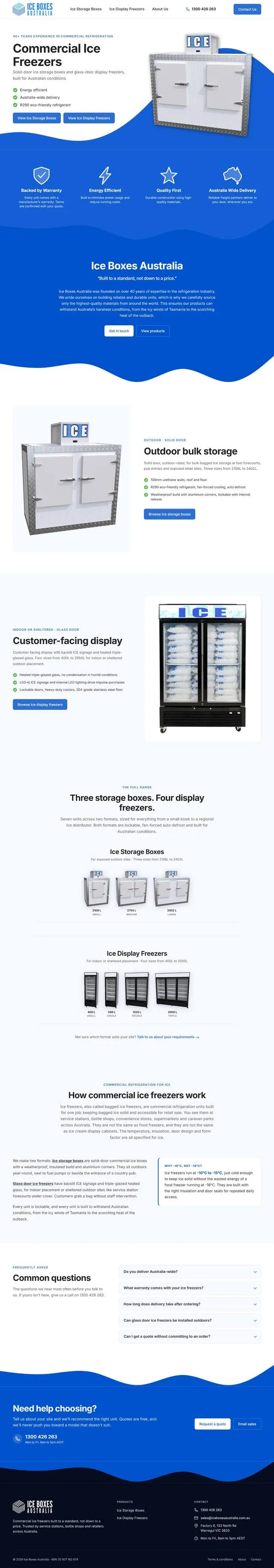 Website we built: Commercial ice freezers · Victoria
