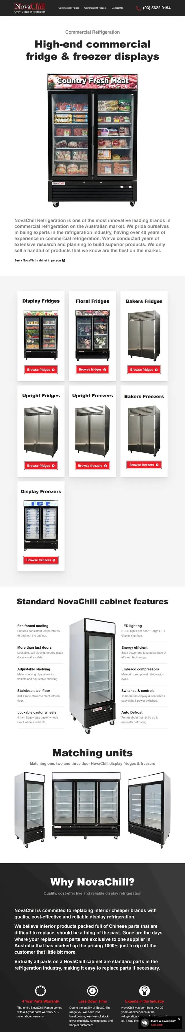Website we built: Display fridges and freezers · Australia
